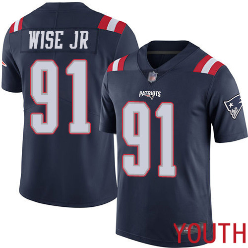 New England Patriots Football #91 Rush Vapor Limited Navy Blue Youth Deatrich Wise Jr NFL Jersey